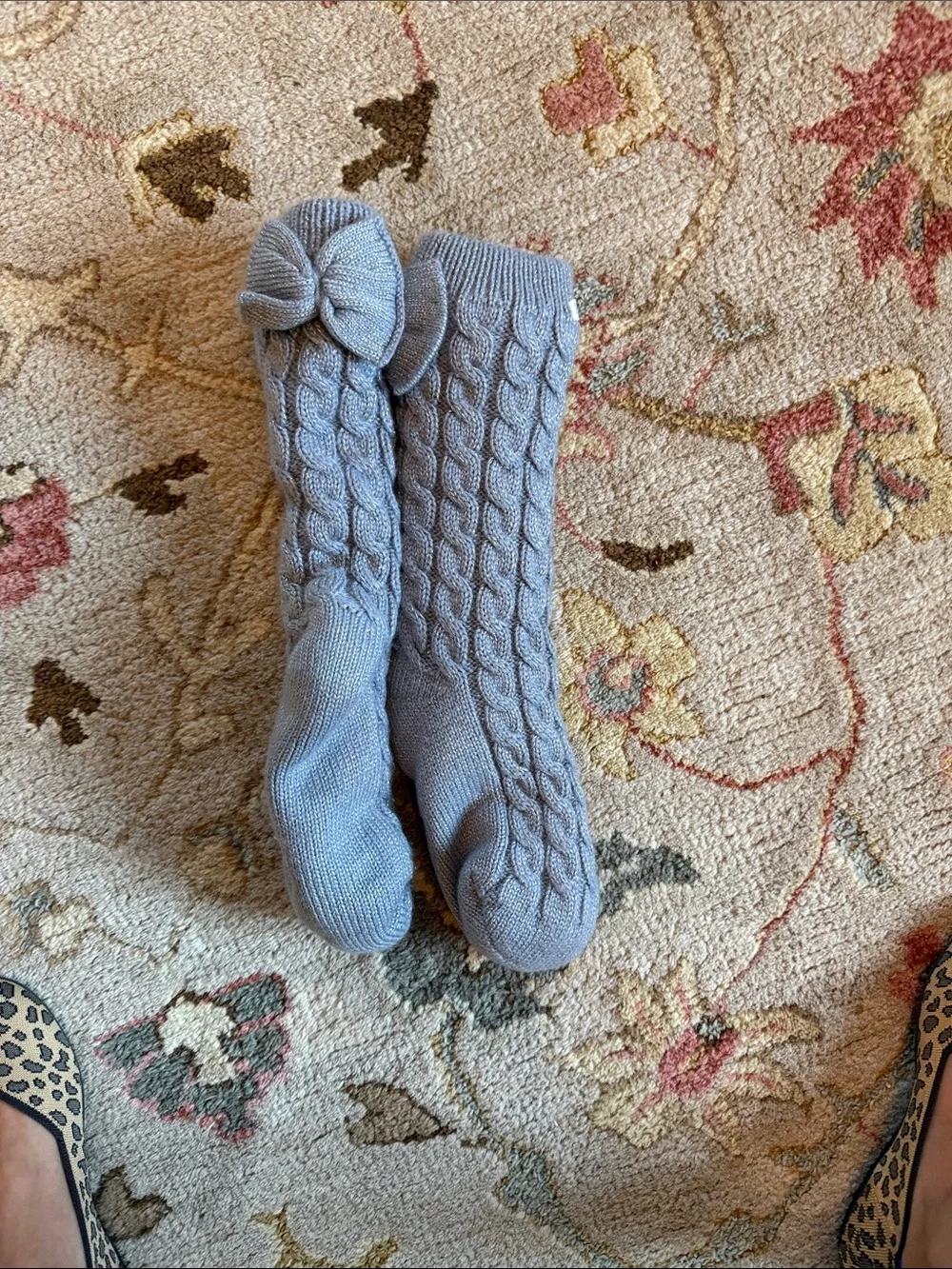 UGG Cable-Knit Slipper Socks in Light Gray